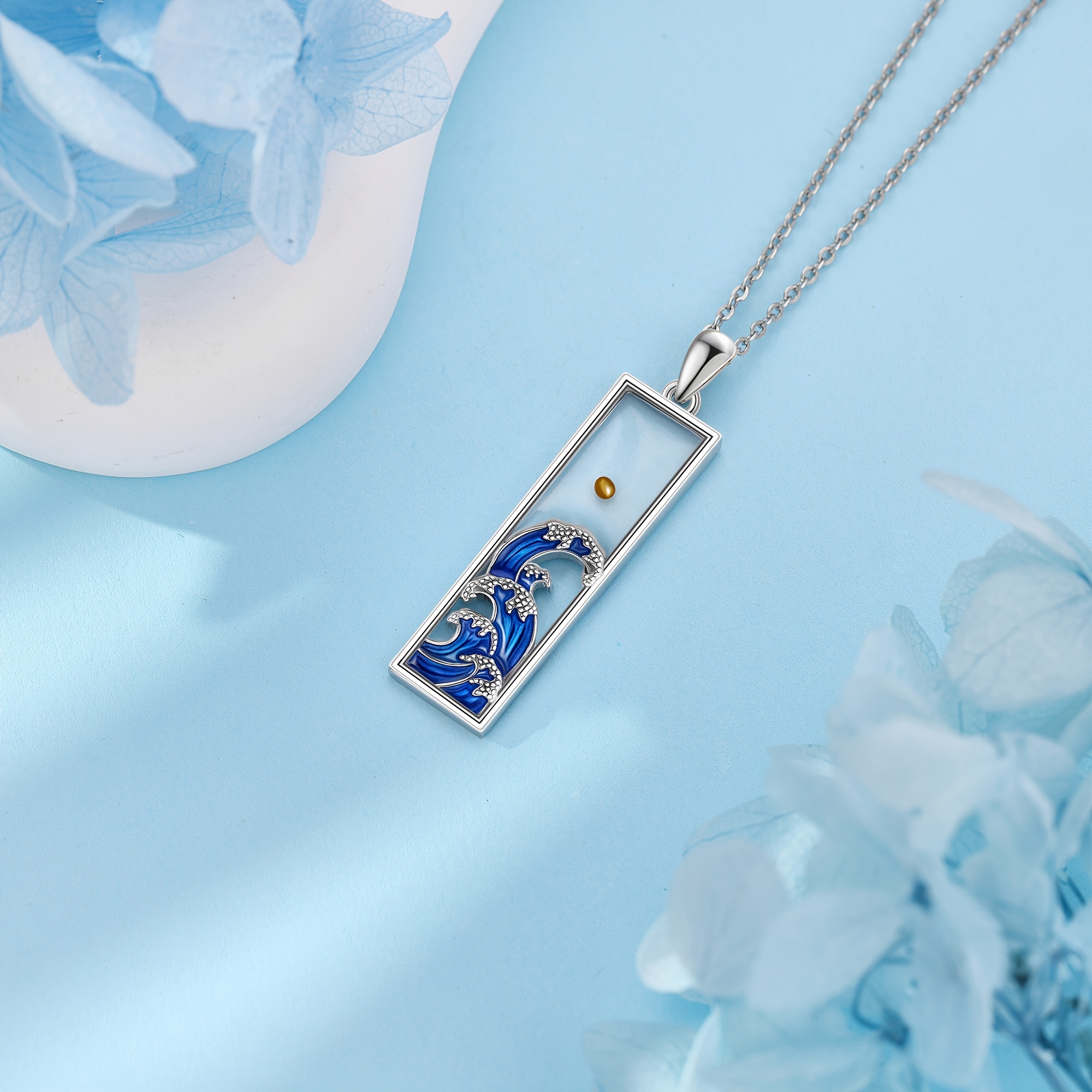 Elegant Wave Bar Pendant Necklace in 925 Sterling Silver
